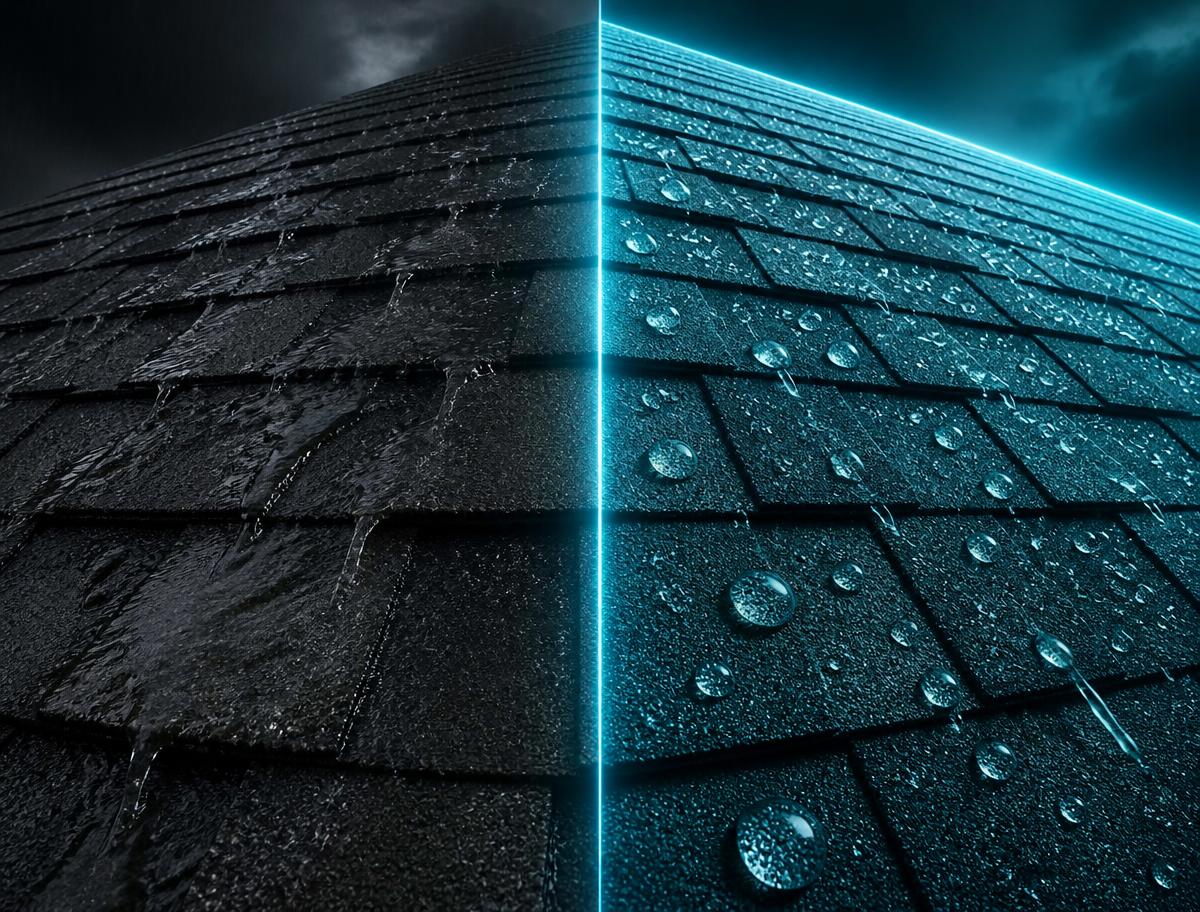 Nano-barrier roof restoration before and after water protection
